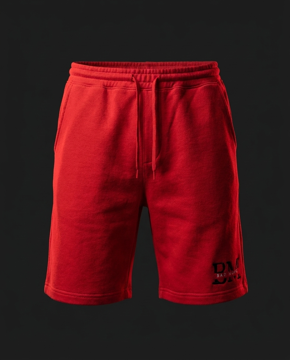 Red BM sweat shorts front