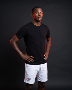 White Bad Mofo shorts on model - studio