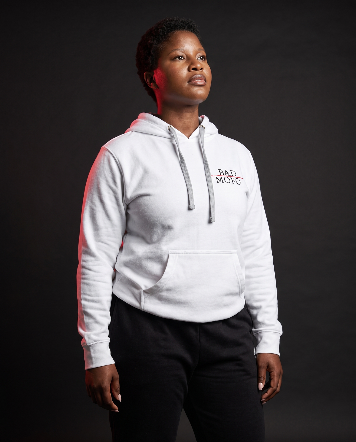 White lightweight sweatshirt on model