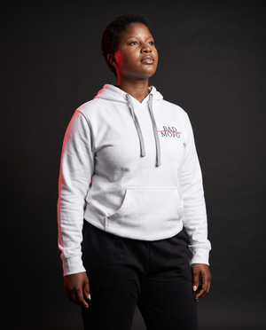 White lightweight sweatshirt on model