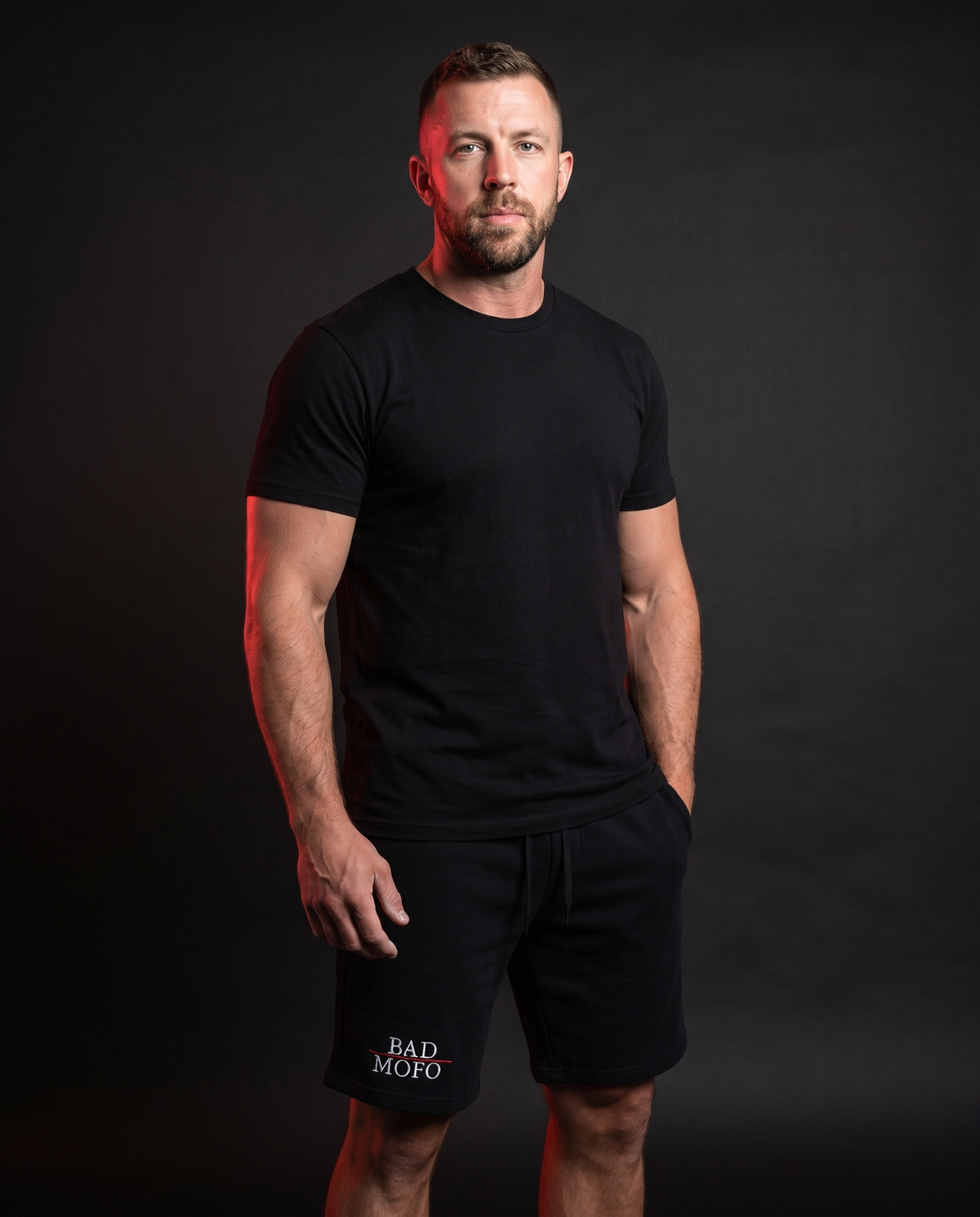 Black shorts on model